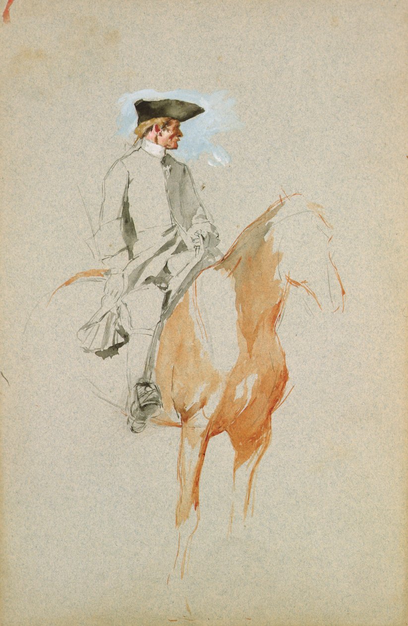 Tricorn Şapkalı Süvari (suluboya, kalem ve mürekkep) by Jean Louis Ernest Meissonier