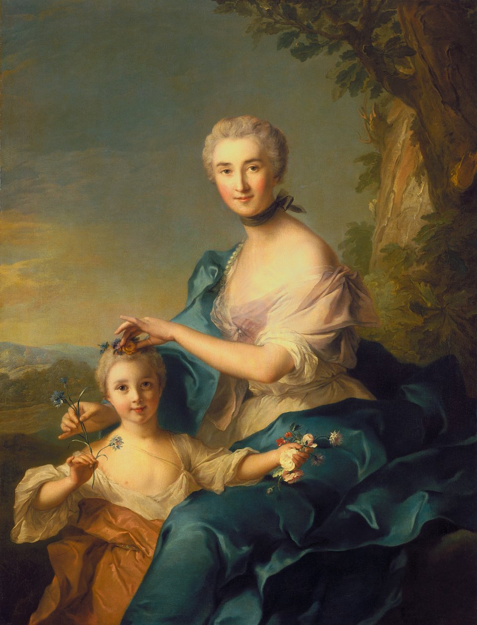 Madame Crozat De Thiers Ve Kızı (tuval üzerine yağlıboya) by Jean Marc Nattier