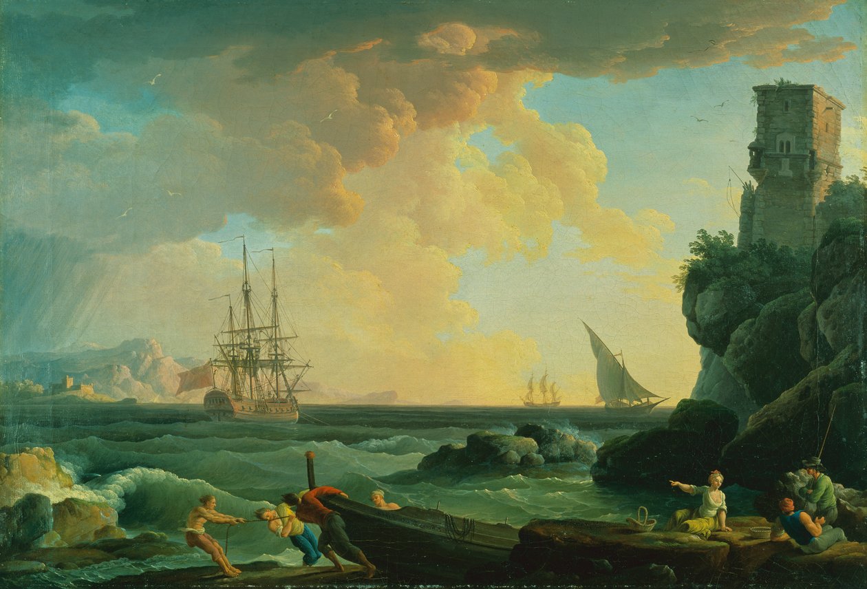 Balıkçılarla Akdeniz Liman Manzarası by Jean (1734-1784) Henry