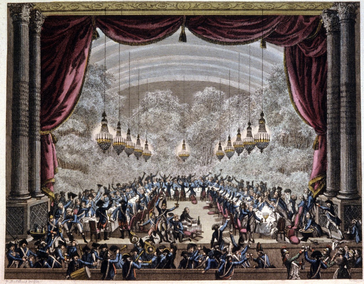 Fransız devrimi: Paris'te muhafız ziyafeti, c.1750-1800 (gravür) by Jean (after) Duplessis Bertaux