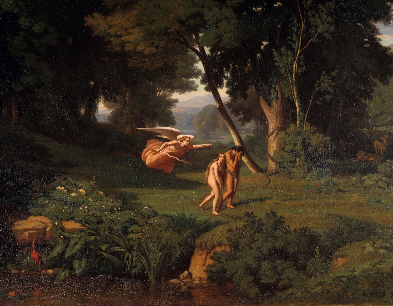 Achille Benouville (1815-1891) 1841 Güneş tarafından Adem ve Havva Chasse du Paradis Tablo. 1.45x1.46 m Besancon, Güzel Sanatlar Müzesi by Jean Achille Benouville