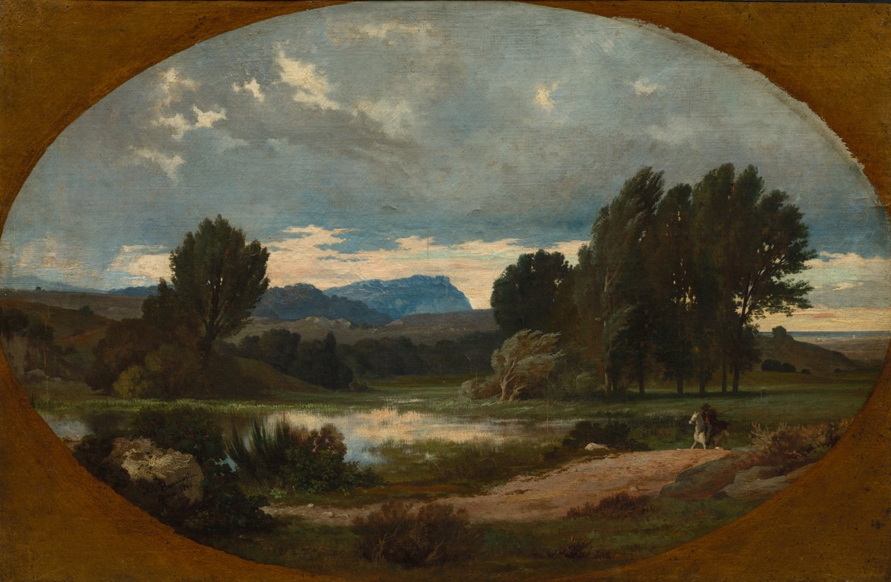 Beyaz atlı binici ile manzara by Jean Achille Benouville