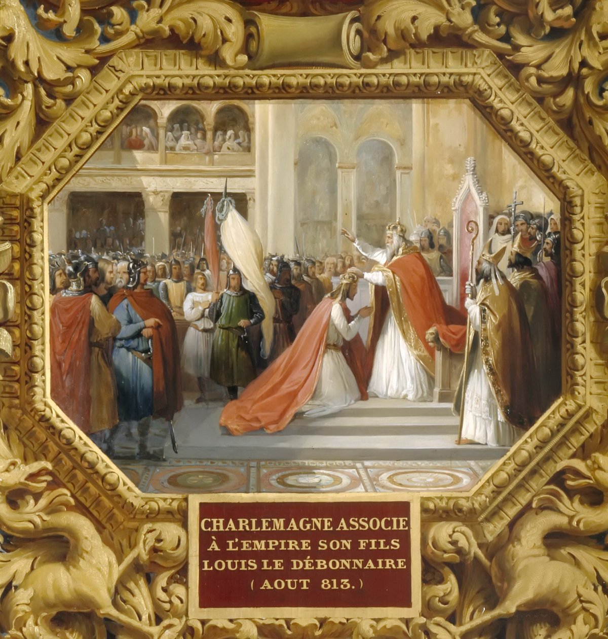 Charlemagne, 813'te oğlu Dindar Louis'i taçlandırıyor by Jean Alaux