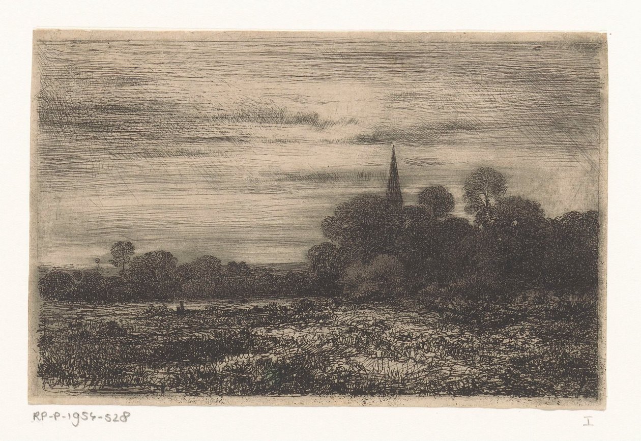 Kilise kulesi ile manzara by Jean Alexis Achard