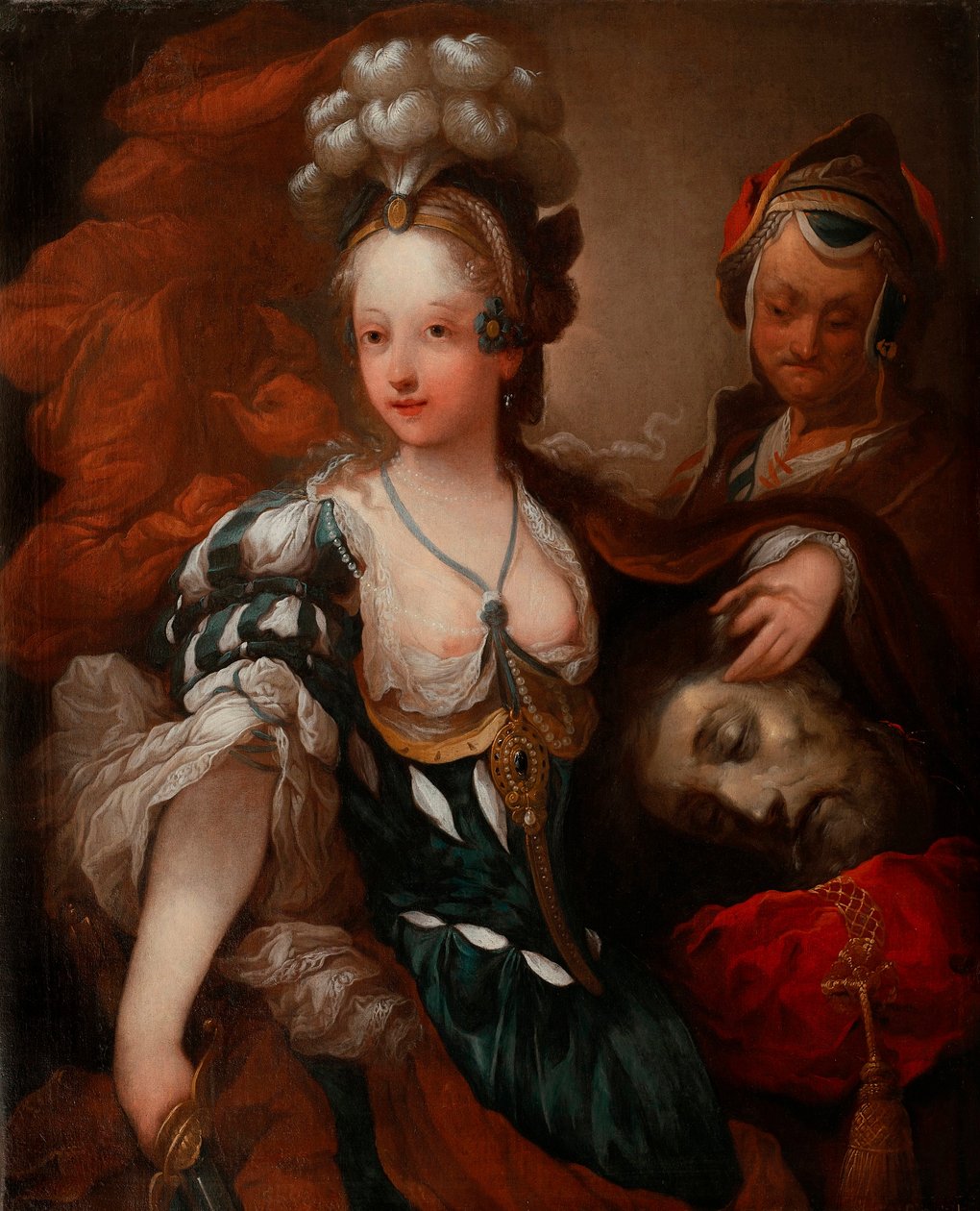 Judith with the Head of Holofernes (Judith with the Head of Holofernes) - Resim Alexis Grimou (1678-1733), tuval üzerine yağlıboya, 18. yüzyıl ortası (88x72 cm) - Wilanow Palace Museum, Varşova (Polonya) by Jean Alexis Grimou