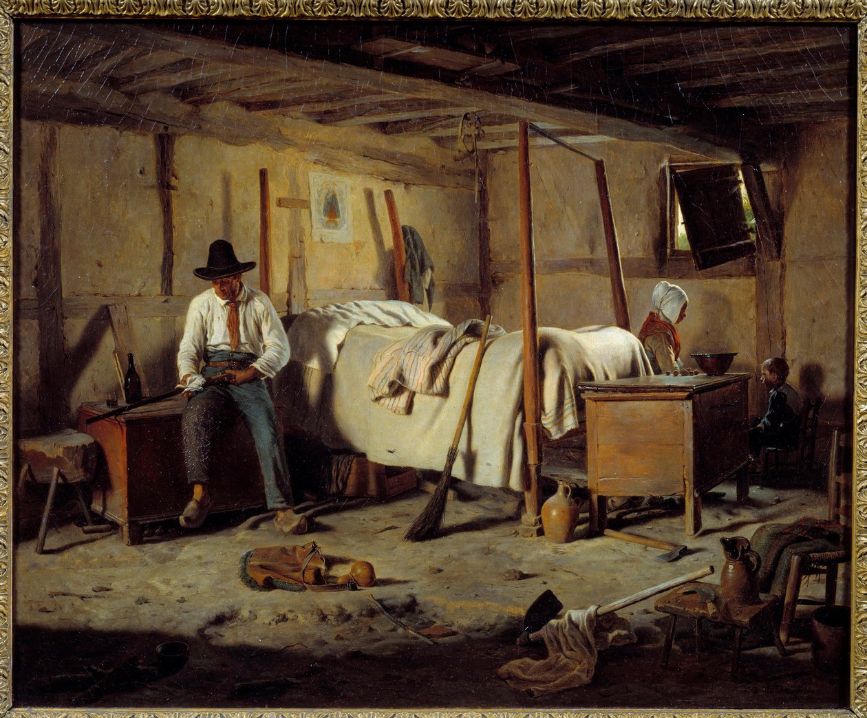 Kaçak Avcı Tablosu Jean Alphonse Roehn (1799-1864) 1850 Dim. 0,5x0,6 m by Jean Alphonse Roehn