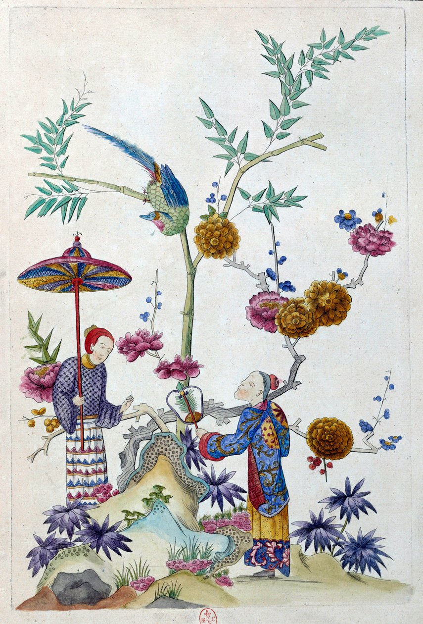 Çizim bir Çin vazosundan geliyor: bahçedeki bir çift. Jean Antoine Fraisse'nin (18. yüzyıl) tablosu by Jean Antoine Fraisse