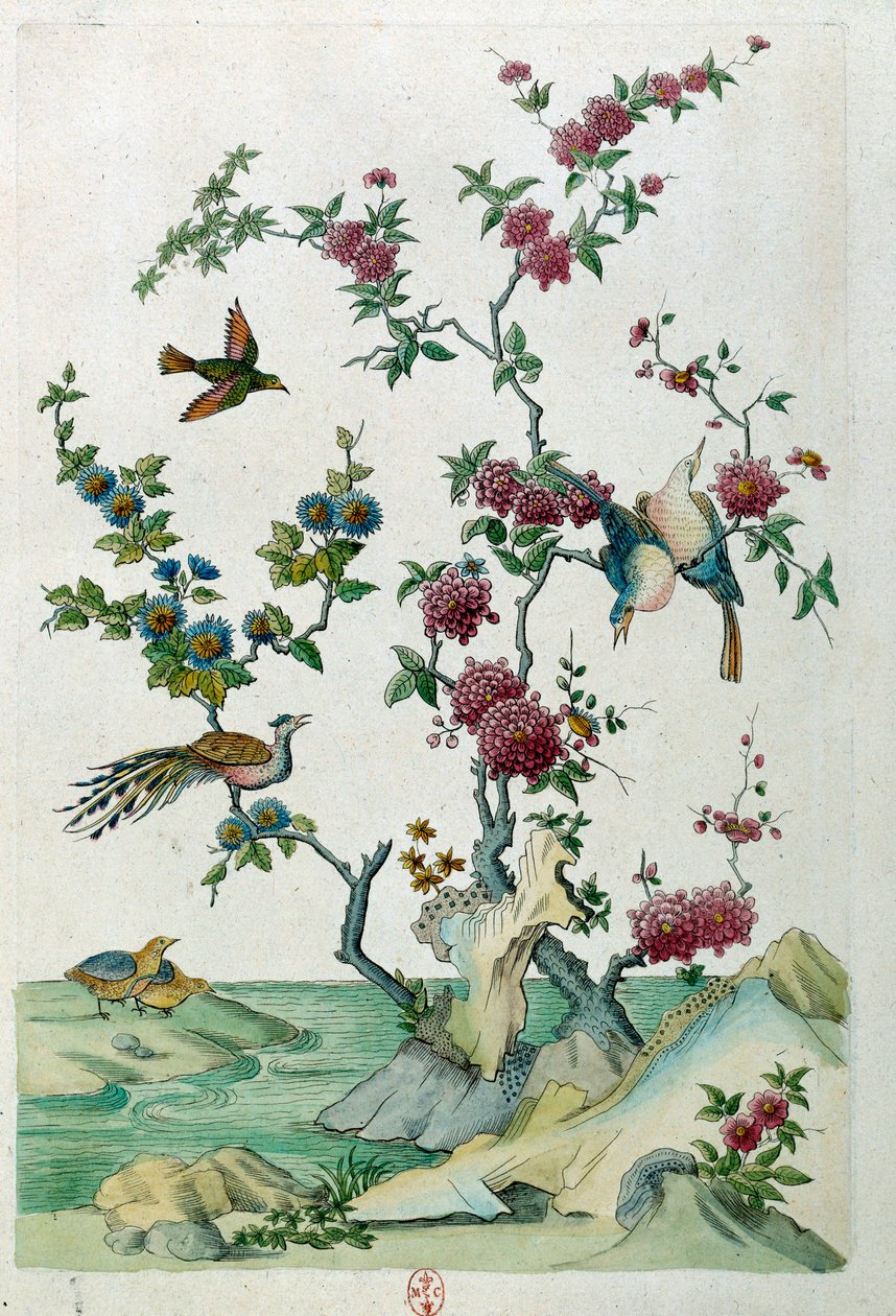 Bir Çin vazosundan çizim: kuşlar ve çiçekler. Jean Antoine Fraisse