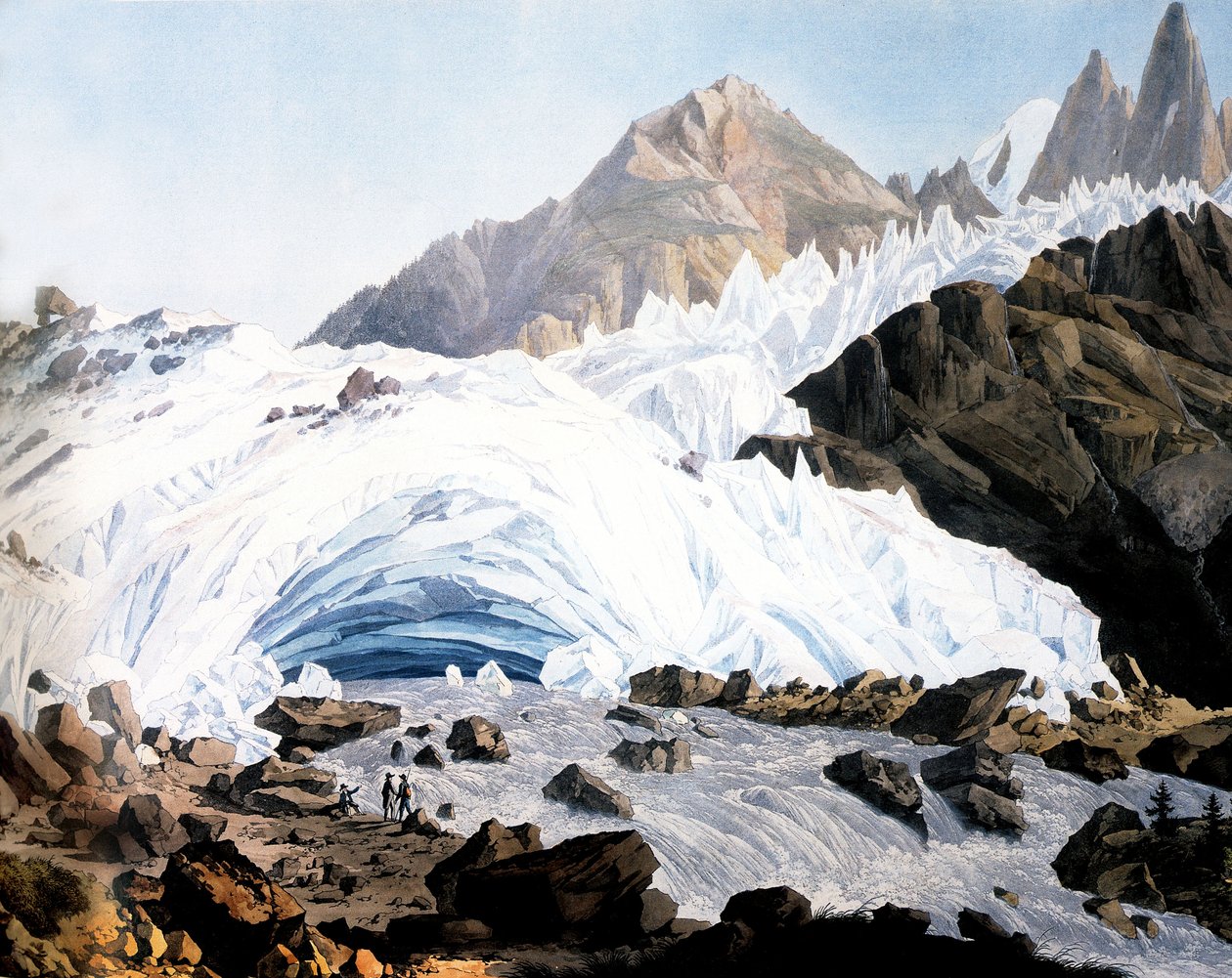 Chamonix: Arveyron#39;un baharı, c. 1800 (gravür) by Jean Antoine Linck