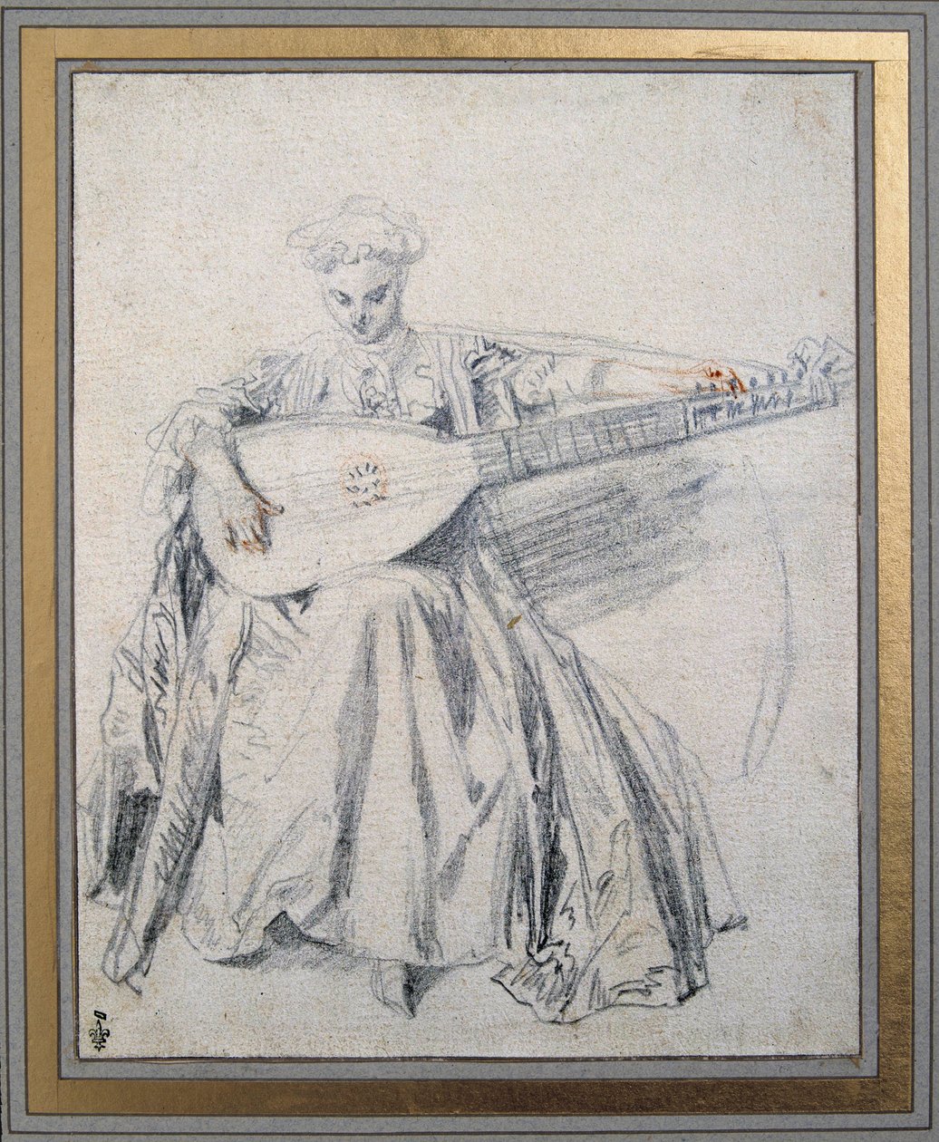 Bir ud oyuncusu Jean Antoine Watteau (1684-1721) tarafından kurşun madeni ve kan çizimi 18. yüzyıl Chantilly musee Conde by Jean Antoine Watteau