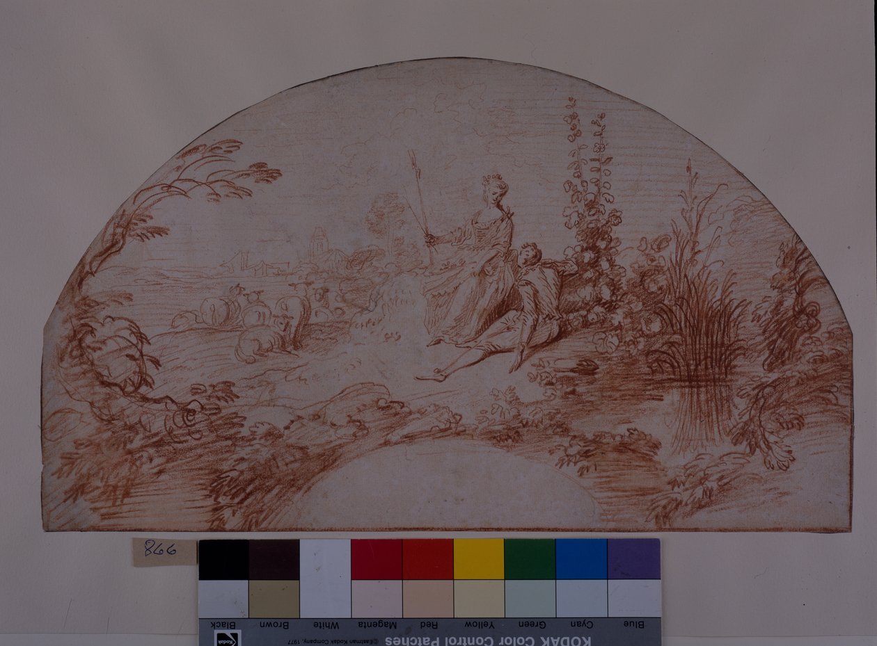 Kuğuyla birlikte oturan bir çoban (beyaz kağıt üzerine kırmızı tebeşir) by Jean Antoine Watteau