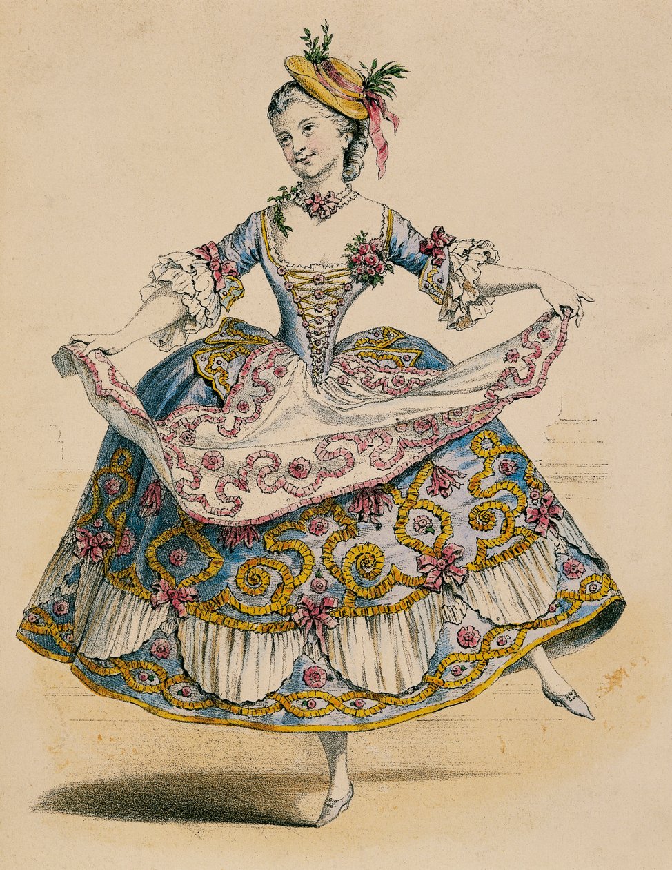 Saray mensubu, Jean Antoine Watteau tarafından çizildikten sonra fete galante