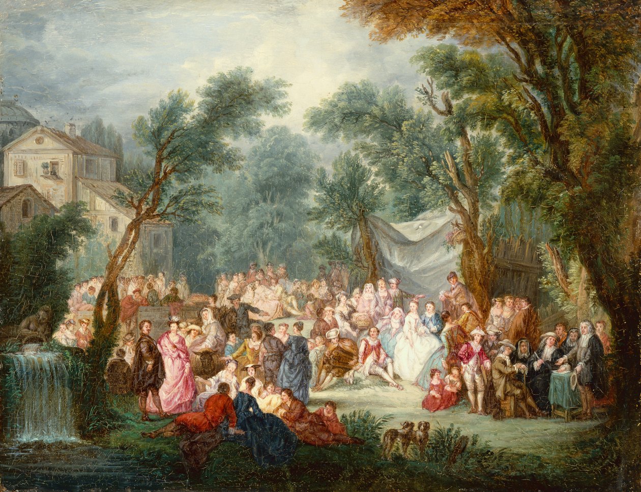 Zarif Şirket, Gelin Çiftinin Gelişi İle Dışarı Çıktı (petrol) by Jean Antoine Watteau