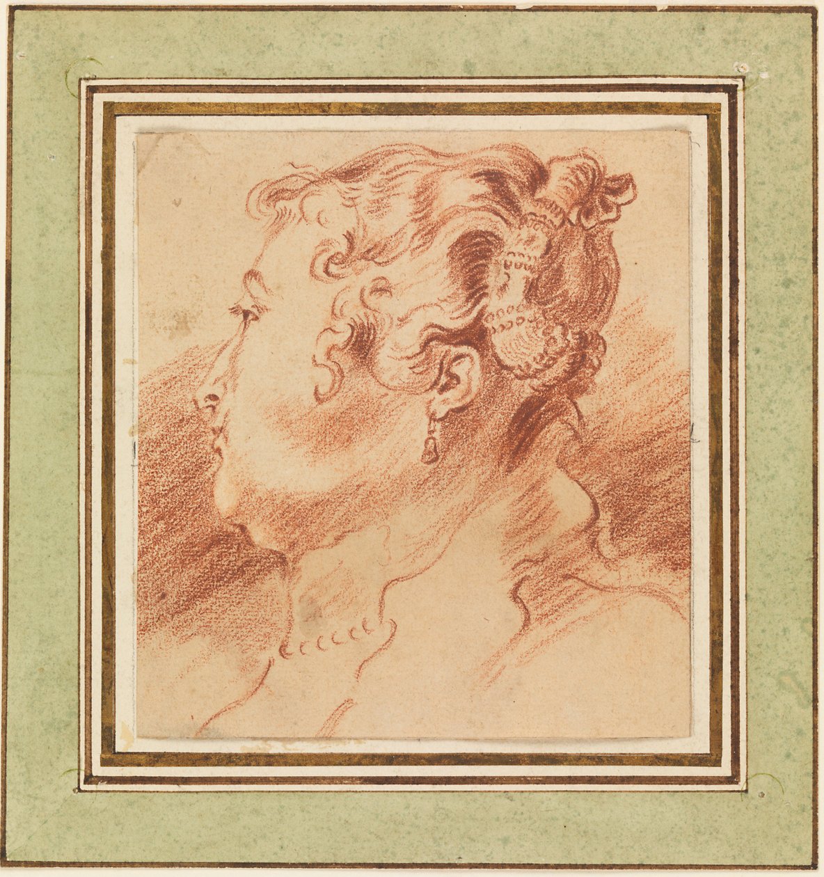 Jean Antoine Watteau (1684-1721) tarafından ""Kadının Başı Çalışması"" (Kadının Başı Çalışması) Sanguine, yaklaşık 1725 Dim 13,3x12.1 cm Cooper-Hewitt Ulusal Tasarım Müzesi by Jean-Antoine Watteau