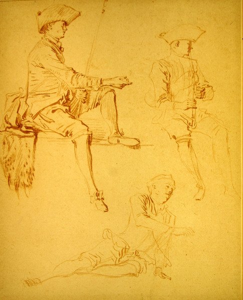 Figür çalışmaları (kağıt üzerine kırmızı tebeşir) by Jean Antoine Watteau