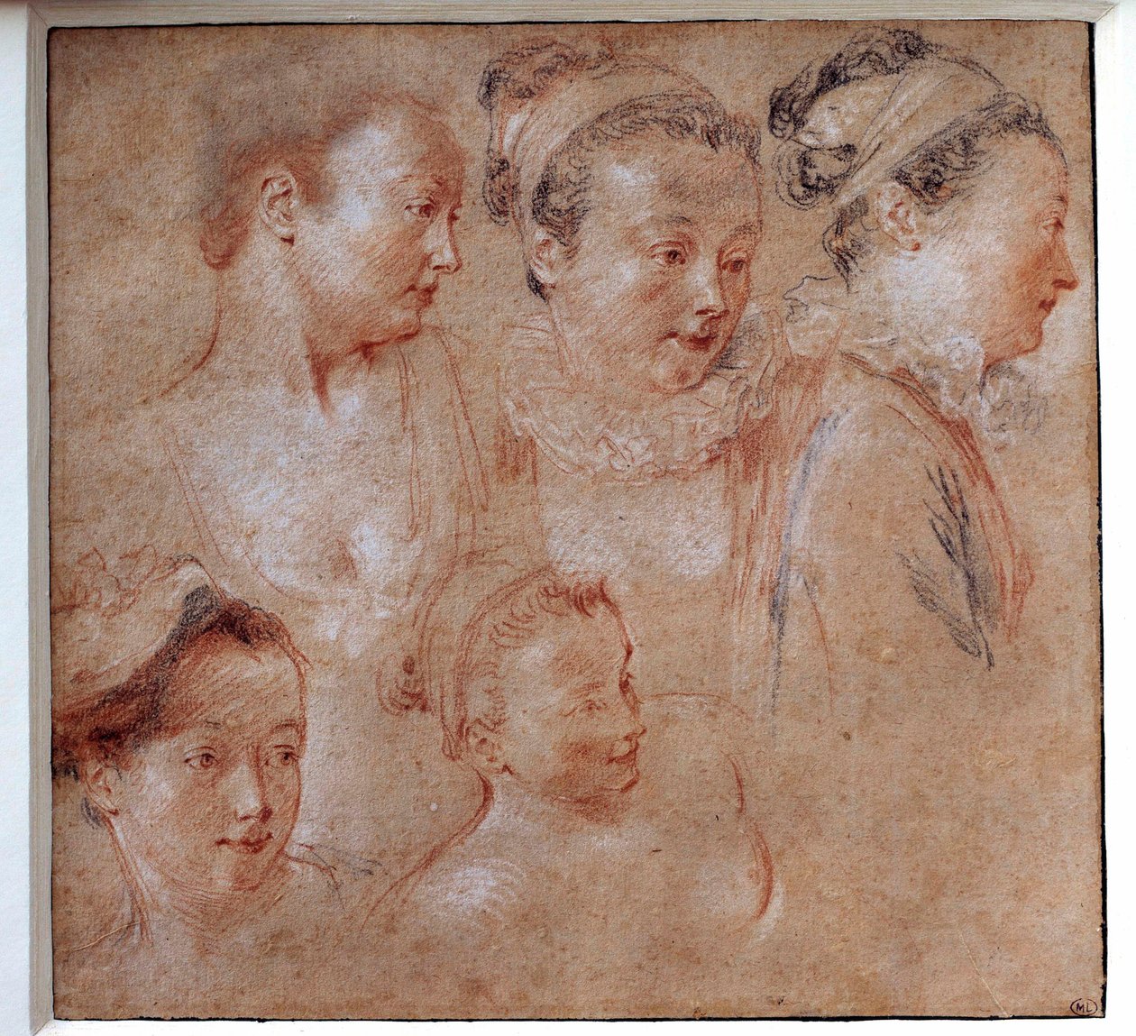 Kadınların beş saç modeli Çizim Jean Antoine Watteau (1684-1721) 1713 Paris, Musee du Louvre by Jean Antoine Watteau