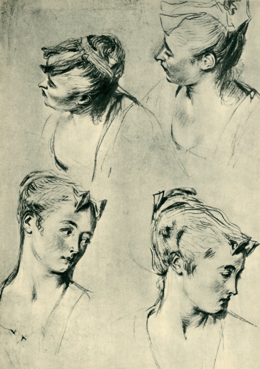 Kadın kafalarıyla ilgili dört çalışma, 18. yüzyılın başları, 1943. by Jean Antoine Watteau