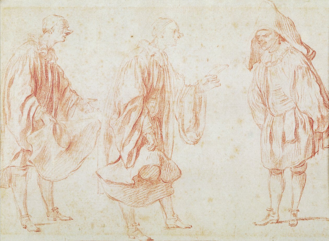 İtalyan Aktörler (kağıt üzerinde kırmızı tebeşir) by Jean Antoine Watteau