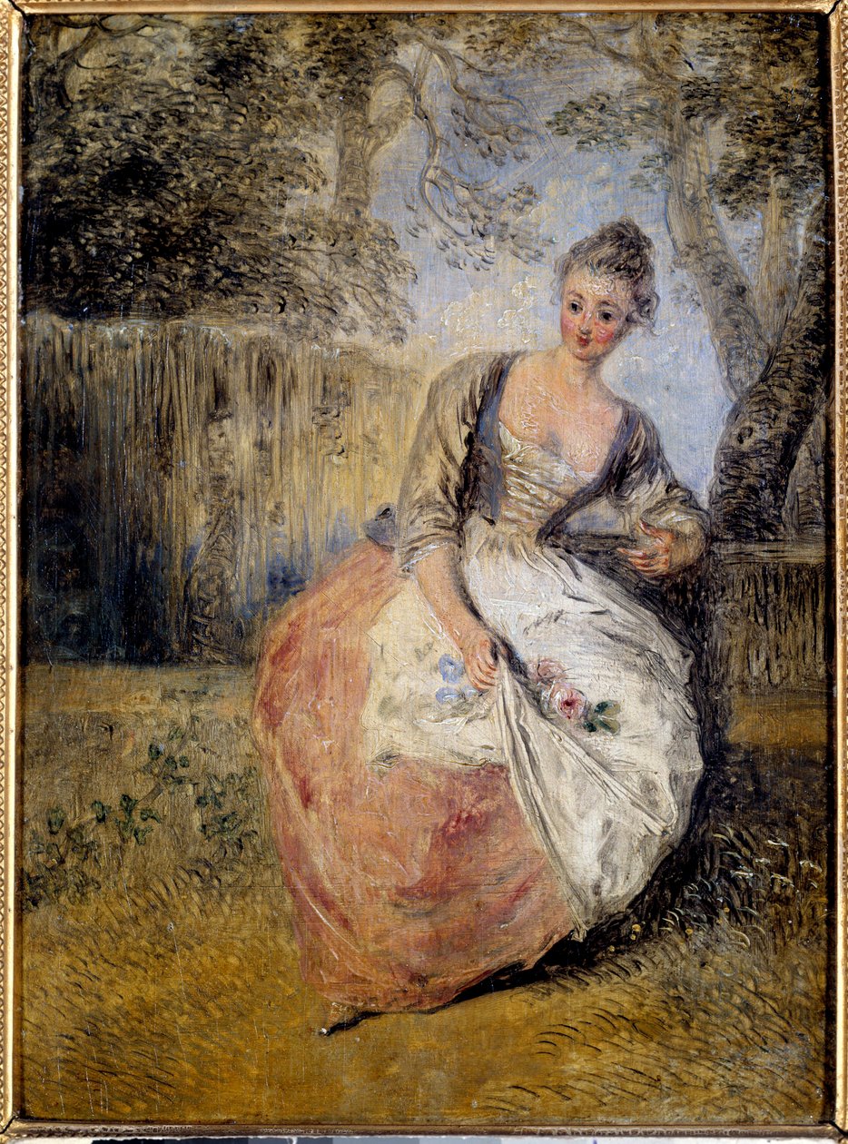 Endişeli aşık tablosu Jean Antoine Watteau (1684-1721) 18. yüzyıl Güneşi. 0.24x0.17 m Chantilly, Conde müzesi by Jean Antoine Watteau