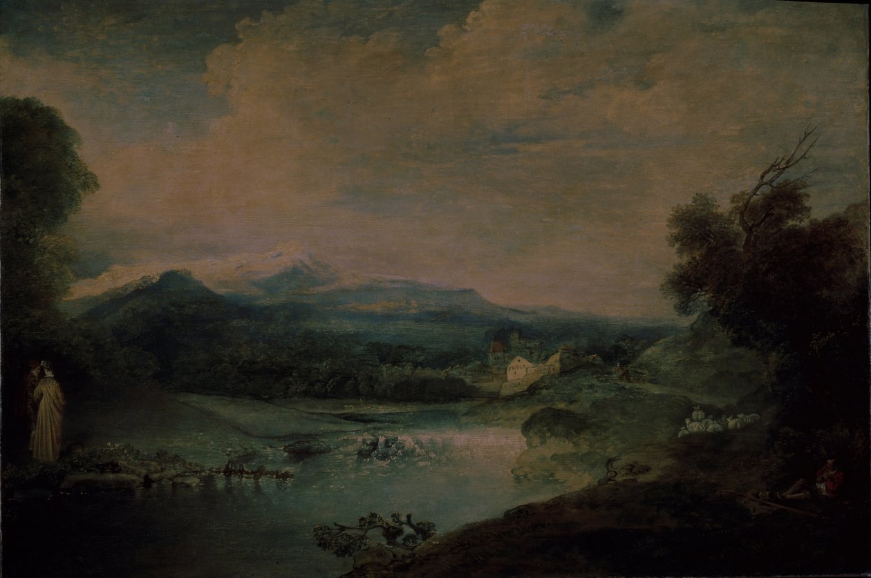 Şelaleli manzara, yaklaşık 1714 by Jean Antoine Watteau