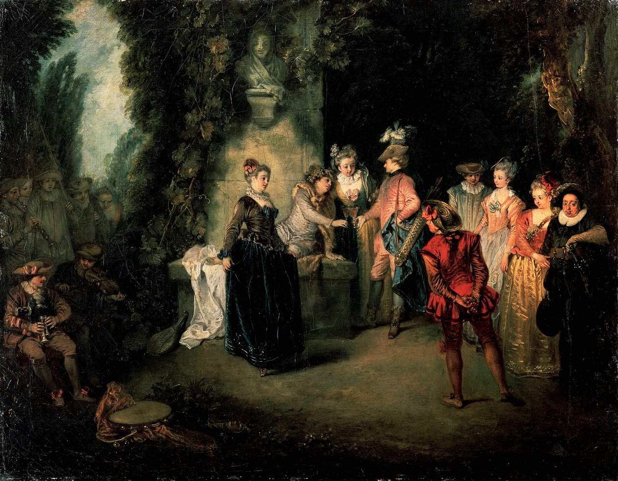 Fransız Tiyatrosunda Aşk Jean-Antoine Watteau (1684-1721), tuval üzerine yağlı boya, 37x48 cm by Jean Antoine Watteau