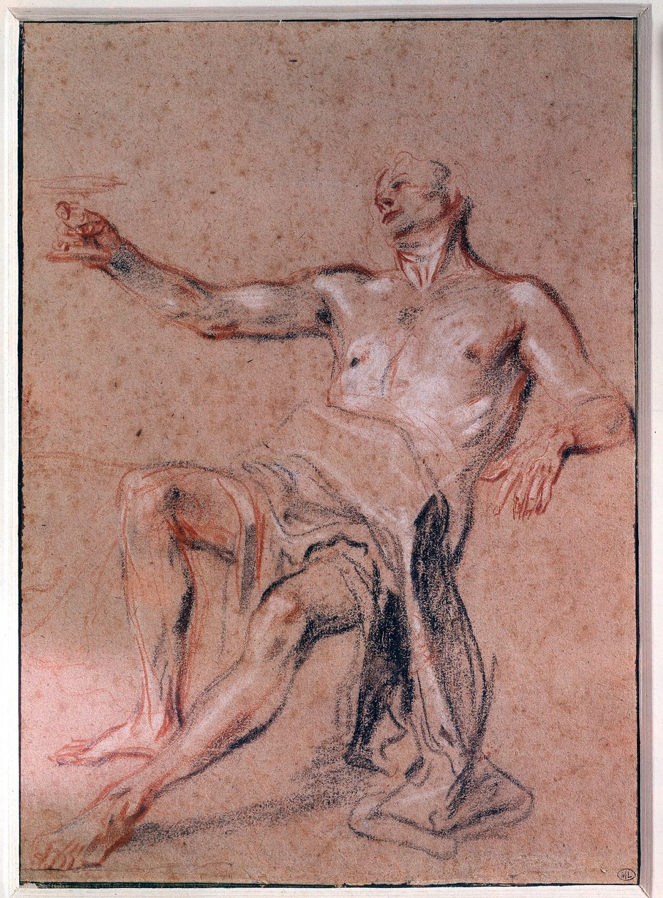 Adam Çıplak Karakalem Jean Antoine Watteau (1684-1721) 18. yüzyıl Paris, Louvre Müzesi by Jean Antoine Watteau