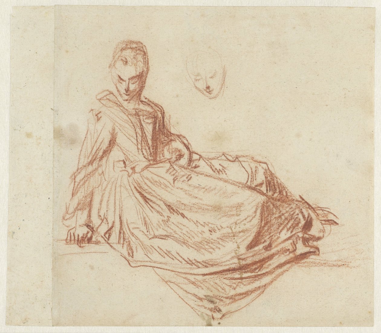 katta oturan kadın by Jean Antoine Watteau