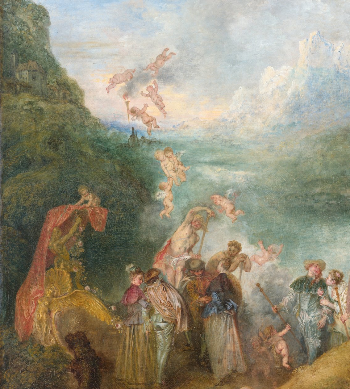 Cythera Detal için Cythera Gemiye Hac Yolculuğu: Putti, 1717 by Jean Antoine Watteau