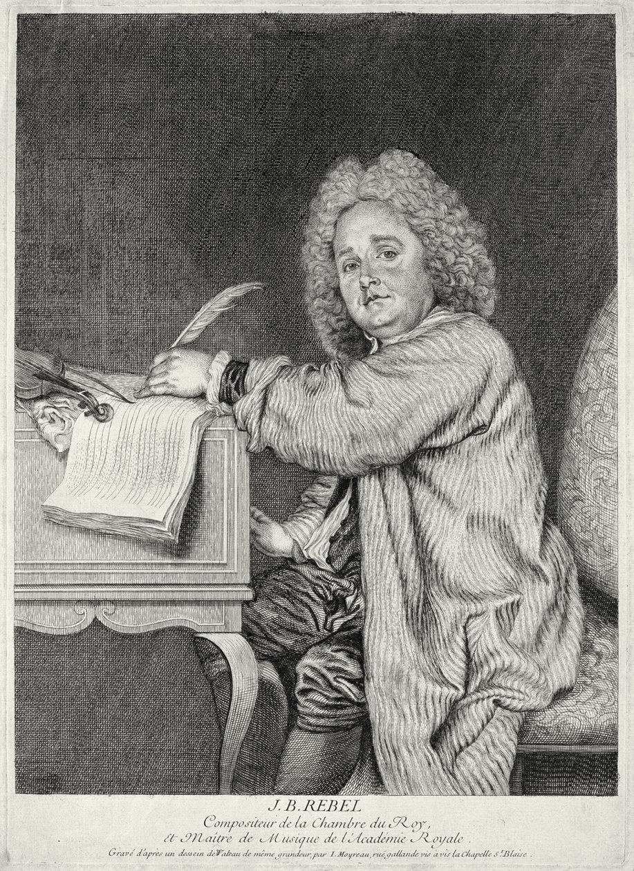 Moyreau tarafından oyulmuş Jean-Ferry Rebel (1666-1747) portresi by Jean Antoine Watteau