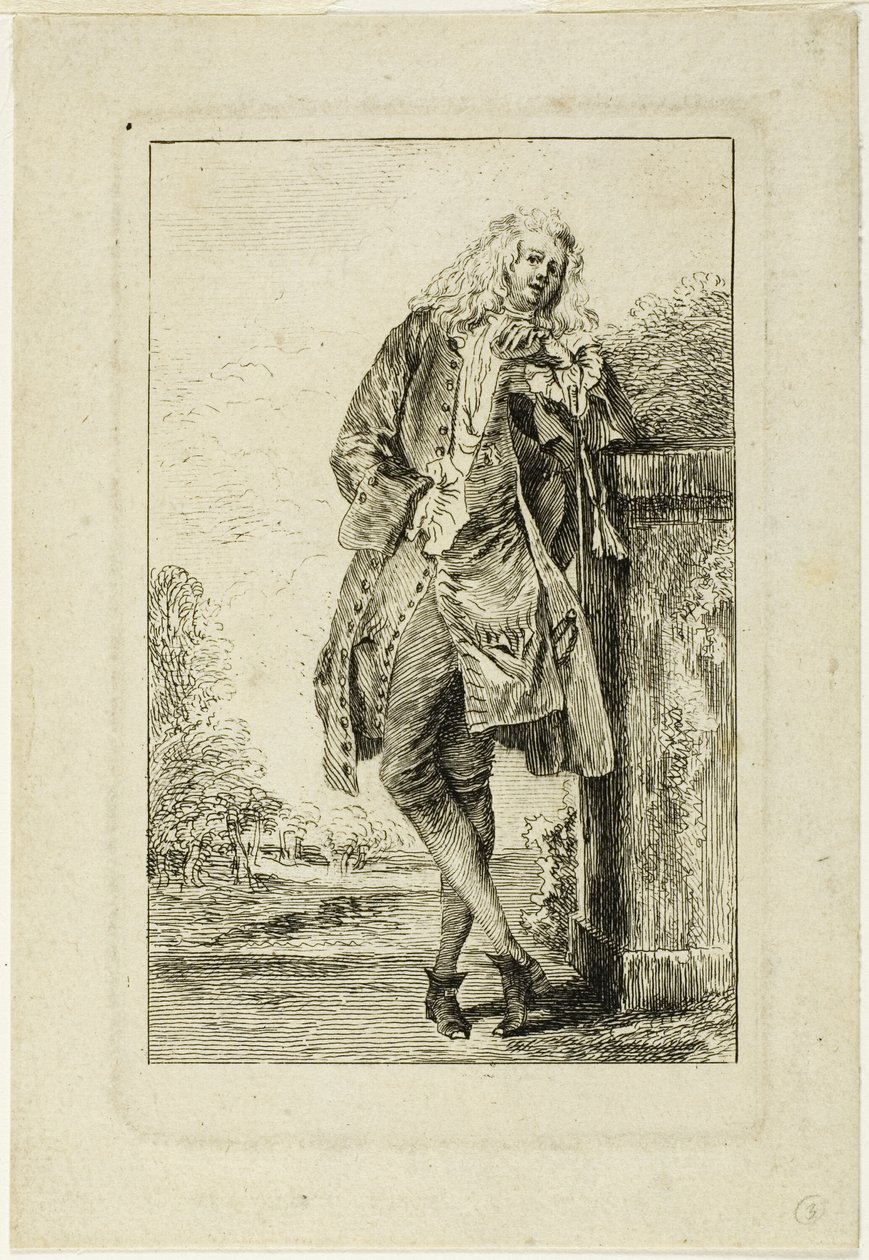 Dirseğine yaslanmış duran adam by Jean Antoine Watteau