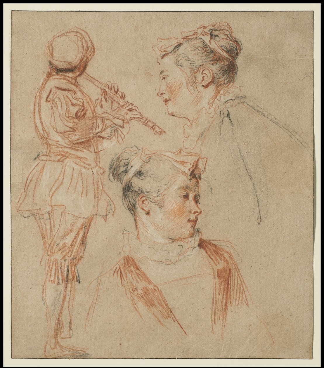 Bir Flütçü ve İki Kadının Çalışmaları, c.1717 by Jean Antoine Watteau
