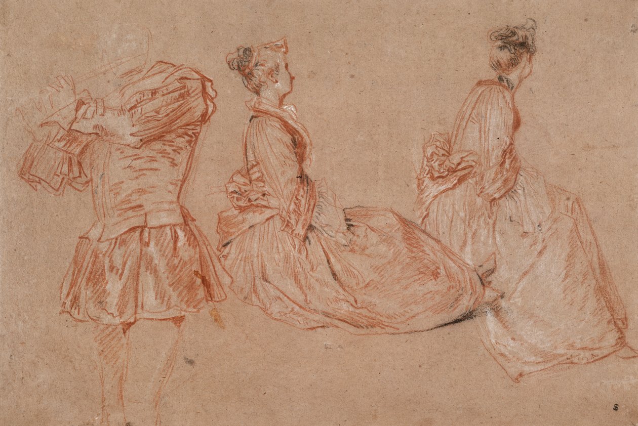 Bir flütçü ve iki kadının çalışmaları, 1717 by Jean Antoine Watteau