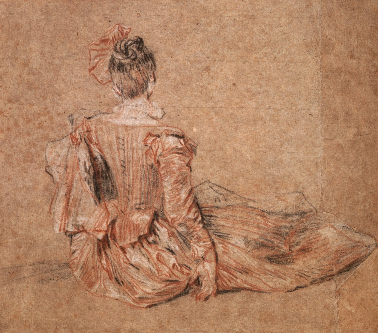 Jean-Antoine Watteau, 1716-1718 tarafından arkadan görülen bir kadının incelenmesi. by Jean Antoine Watteau