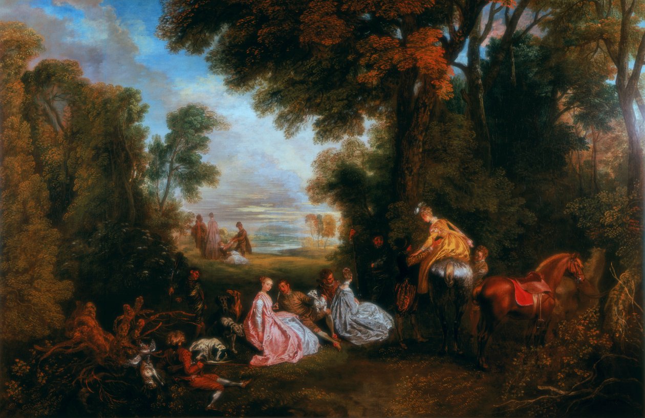 Chase Hunt Randevusu Sırasında Durma, 1717-1720. by Jean Antoine Watteau