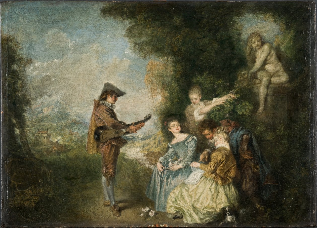 Aşk Dersi (panelde yağ) by Jean Antoine Watteau