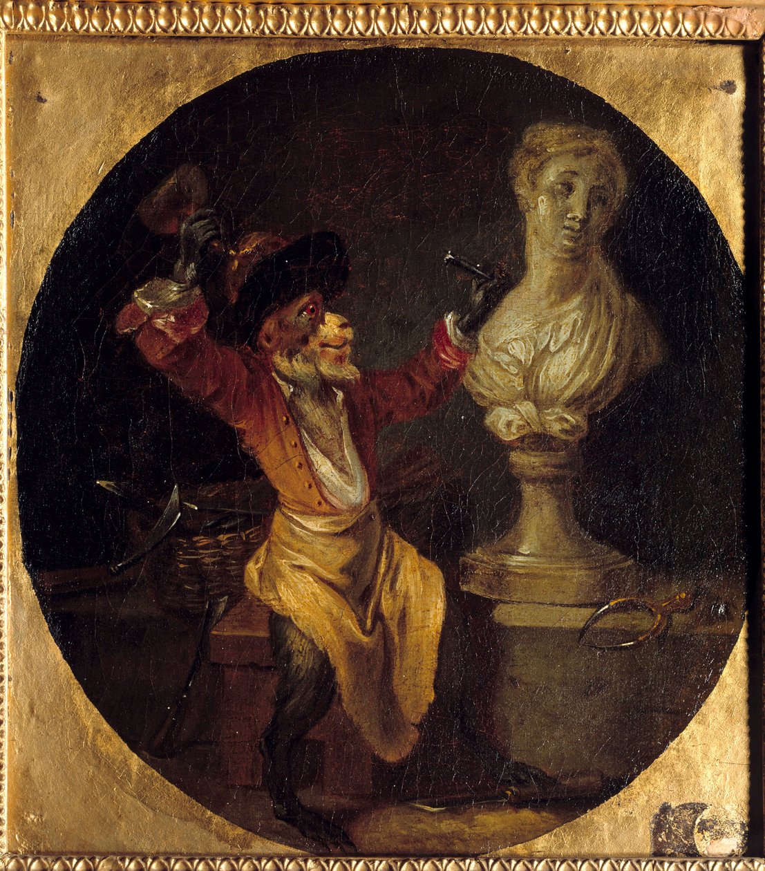 Heykeltıraş maymun. Adamın konumunda hayvan. Jean Antoine Watteau