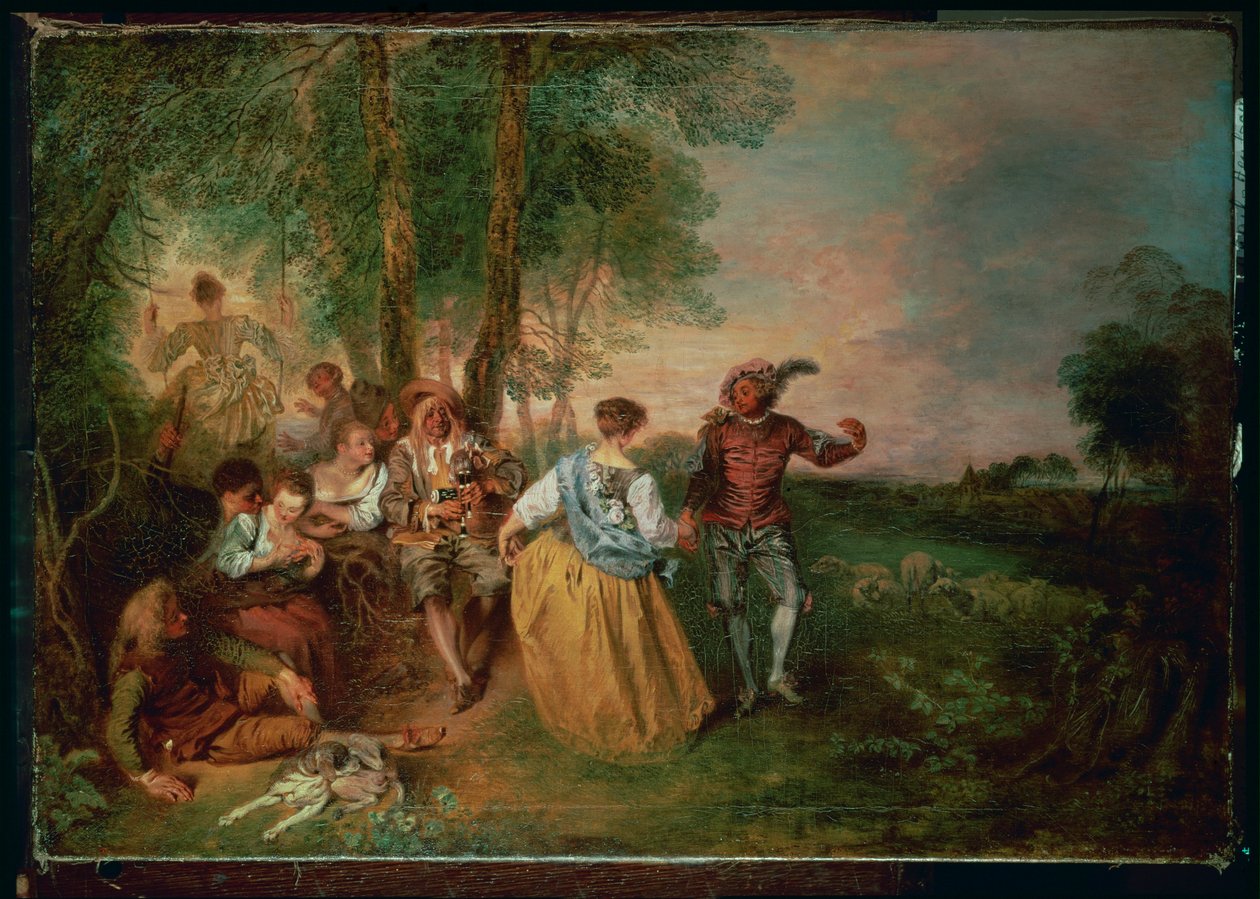 Çobanlar (ahşap üzerine boyama) by Jean Antoine Watteau