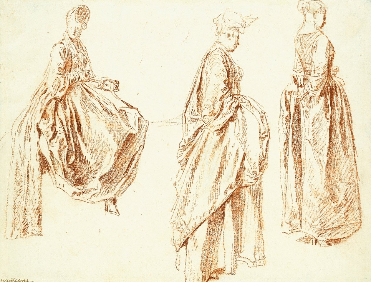 Sağda profilde üç Bayan, biri oturuyor, c.1713-14 by Jean Antoine Watteau