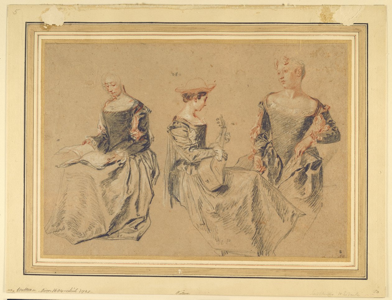 Oturan Kadınların Üç Çalışması by Jean Antoine Watteau