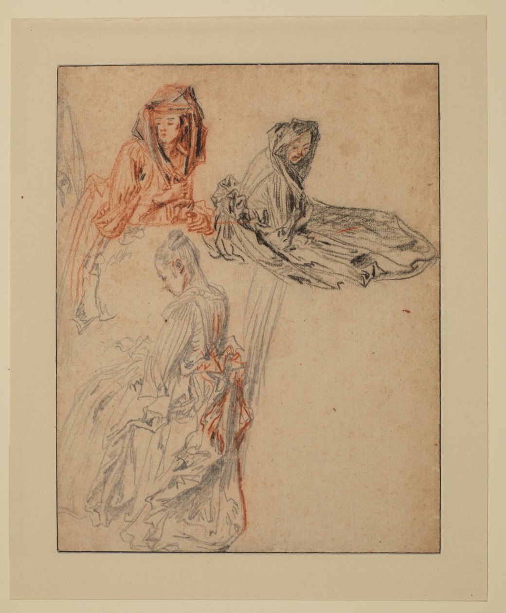 Kadın figürleriyle ilgili üç çalışma, 1716-1718 dolaylarında by Jean Antoine Watteau