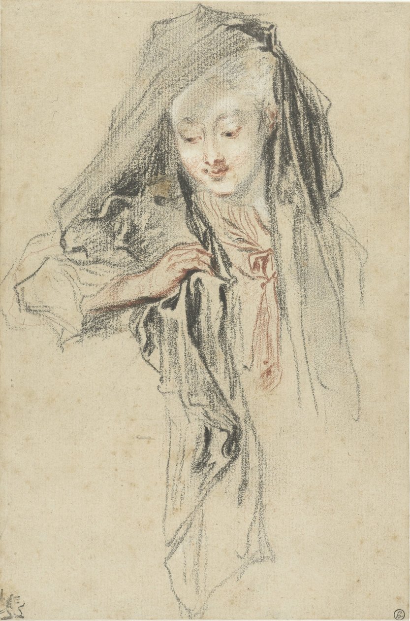 peçeli kadın by Jean Antoine Watteau