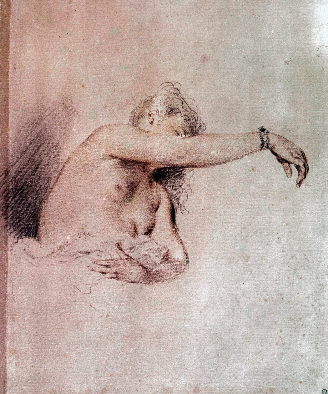 kadın çıplak, kol kaldırılmış bir kan çizme Jean Antoine Watteau (1684-1721) 18. yüzyıl Güneşi. 0,28x0,23 m Paris, Louvre Müzesi by Jean Antoine Watteau