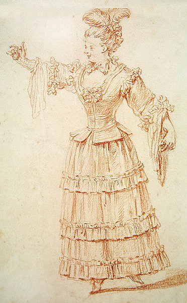 Opera Dansçısı (kağıt üzerinde kırmızı tebeşir) by Jean Antoine Watteau