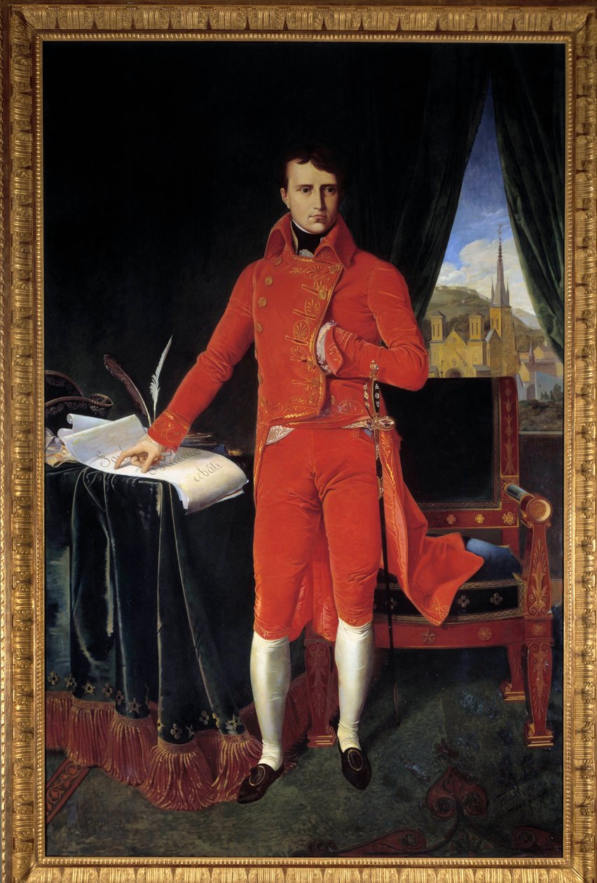 Napolyon Bonapart'ın (1769-1821) Jean-Auguste-Dominique Ingres'den (Jean Auguste Dominique) (1780-1867) 1929 Güneş'ten sonra Joseph Pel tarafından İlk Konsolos Resmi olarak tam boy portresi. 1.2x2.2m. Malmaison, Kale Müzesi Dikkat! Bu çalışmanı by Jean Auguste Dominique (after) Ingres