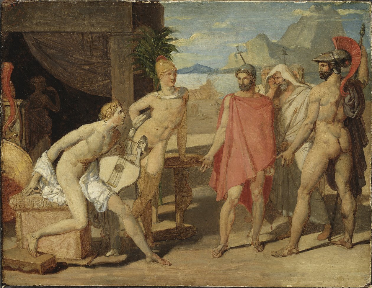 Agamemnon Elçilerini Kabul Eden Akhilleus - Agamemnon Elçilerini Kabul Eden Akhilleus, Ingres, Jean Auguste Dominique (1780-1867). ahşap üzerine yağ by Jean Auguste Dominique Ingres