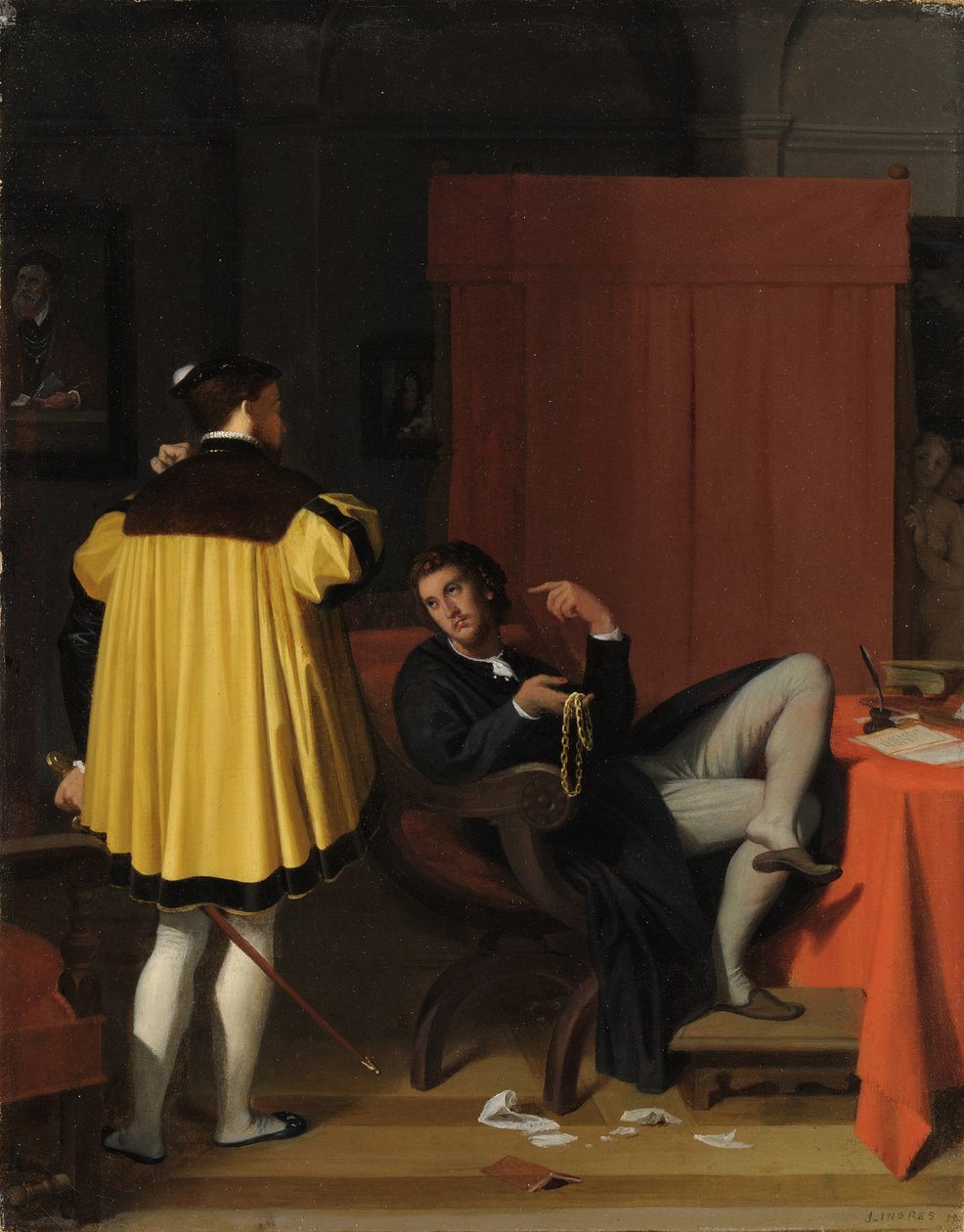 Aretino ve Charles V Elçisi by Jean Auguste Dominique Ingres