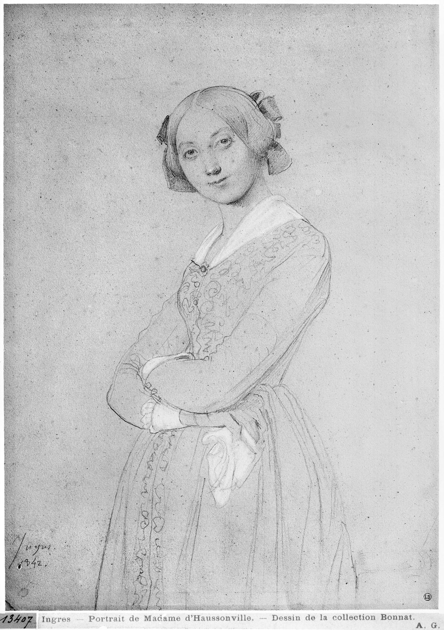 Louise de Broglie, Haussonville Kontesi, 1842 (kağıt üzerinde grafit ve beyaz vurgular) by Jean Auguste Dominique Ingres