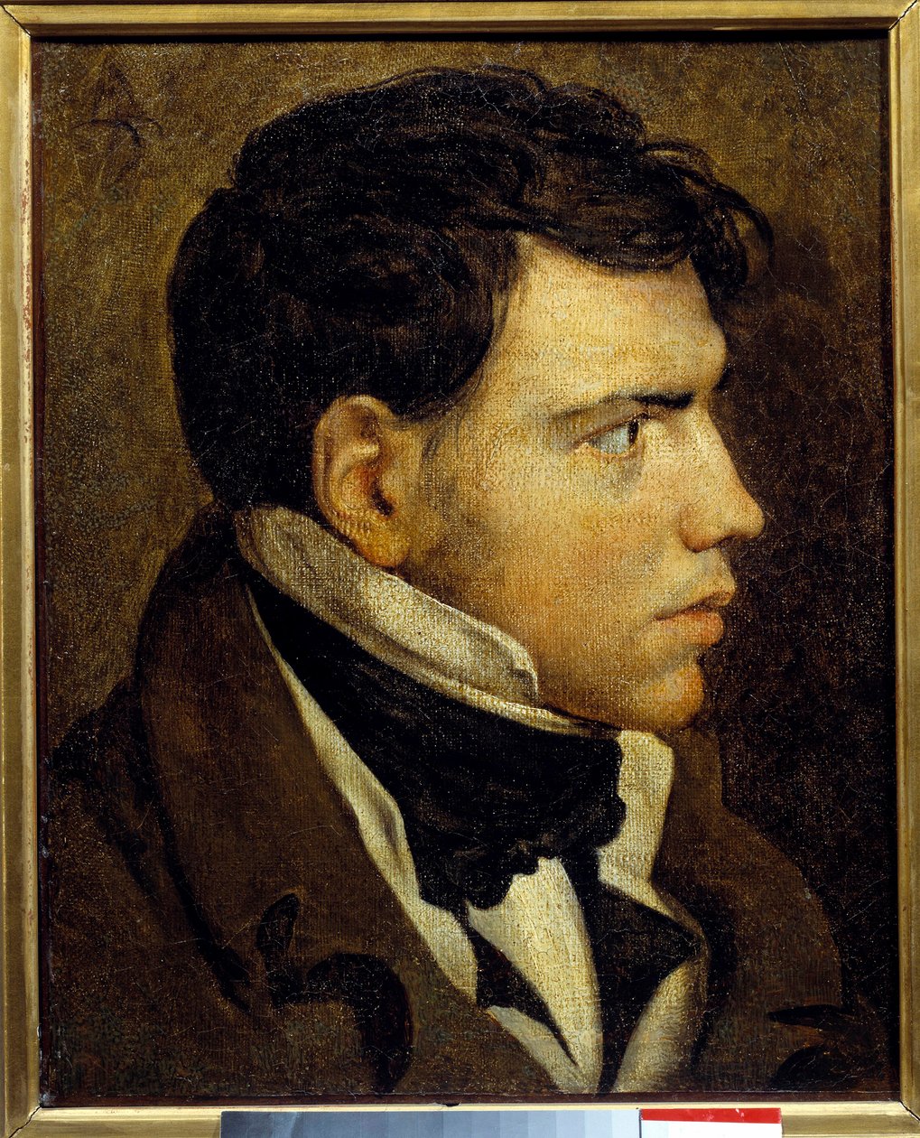 Genç bir adamın portresi Jean Auguste Dominique Ingres (1780-1867) tarafından boyama 19. yüzyıl Güneşi. 0,39x0,31 m Bayonne, musee Bonnat - Genç bir adamın portresi. Dominique Ingres'in (1780-1867) tablosu by Jean Auguste Dominique Ingres