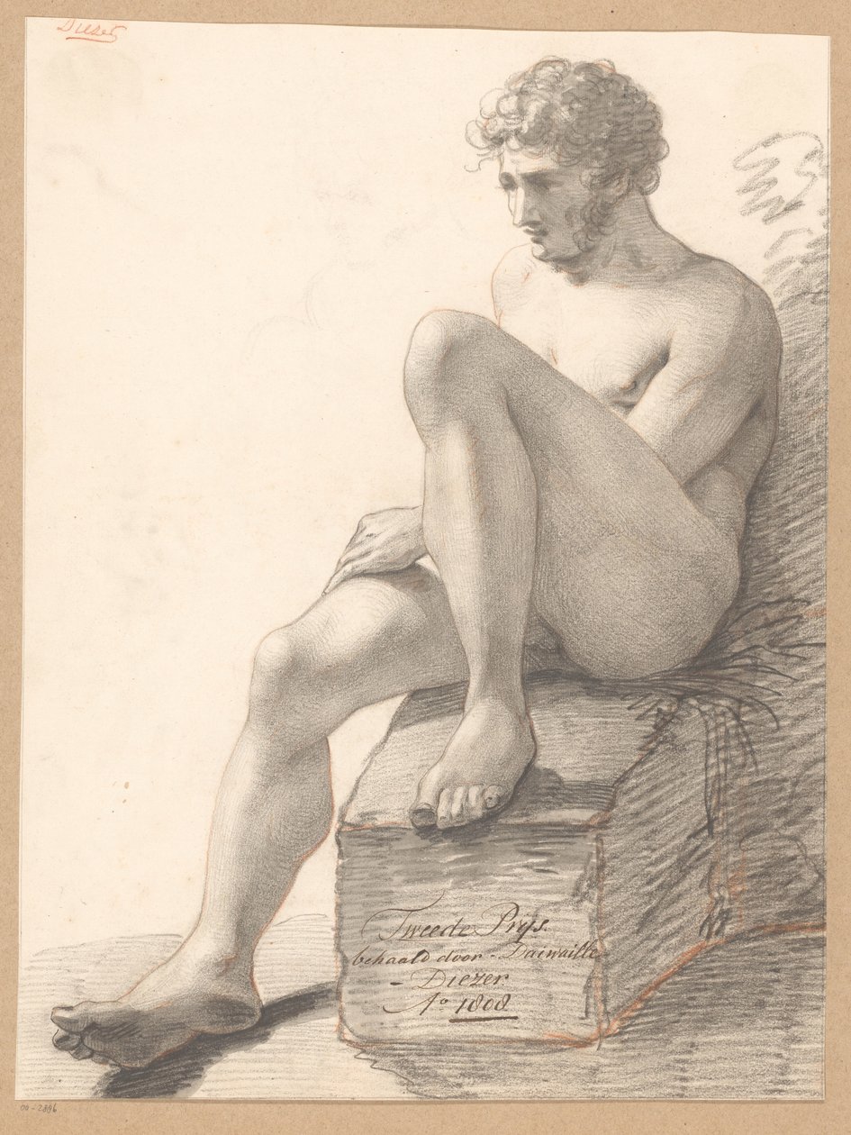 Oturan Erkek Çıplak, Önden Görünüm (2. Ödül 1808) by Jean Augustin Daiwaille