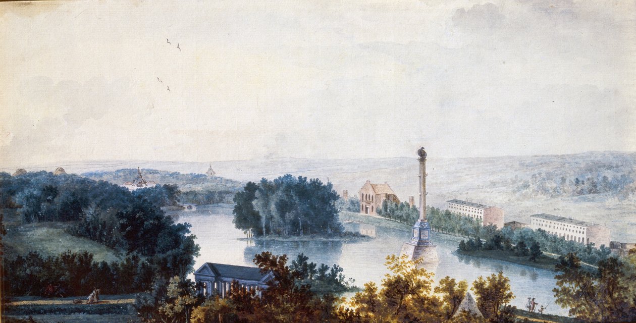 ""Tsarskoye Selo. Chesme Column"" Jean Balthazard de la Traverse (18. yüzyıl), Kağıt üzerine suluboya by Jean Balthazard de la Traverse